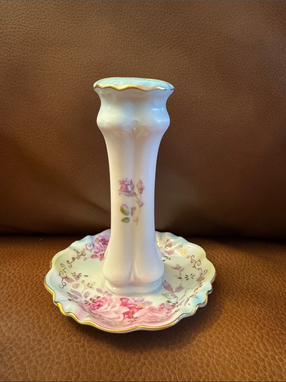 VTG Prussia early 1900s porcelain millinery hat on holder/trinket dish